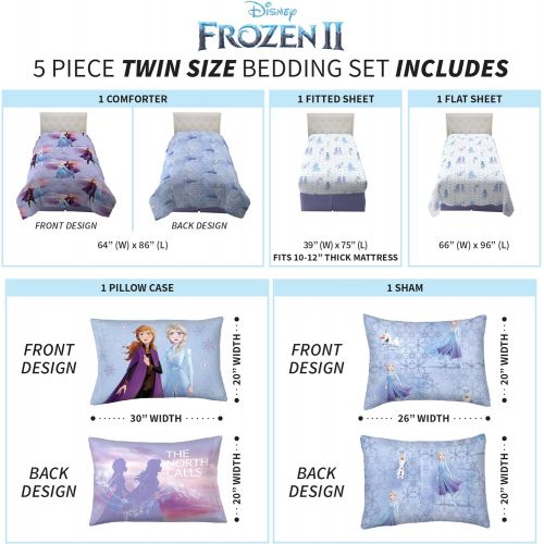  Franco Kids Bedding Super Soft Comforter and Sheet Set with Sham, 5 Piece Twin Size, Disney Frozen 2 & Kids Room Window Curtain Panels Drapes Set, 82 x 63, Disney Frozen 2
