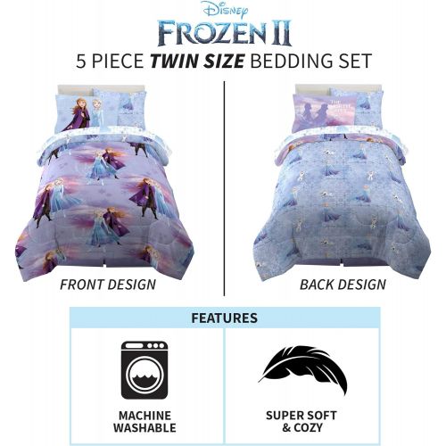  Franco Kids Bedding Super Soft Comforter and Sheet Set with Sham, 5 Piece Twin Size, Disney Frozen 2 & Kids Room Window Curtain Panels Drapes Set, 82 x 63, Disney Frozen 2