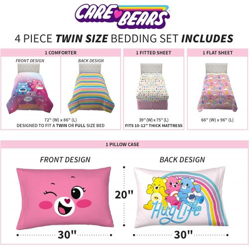  [아마존베스트]Franco Kids Bedding Super Soft Comforter and Sheet Set, 4 Piece Twin Size, Care Bears