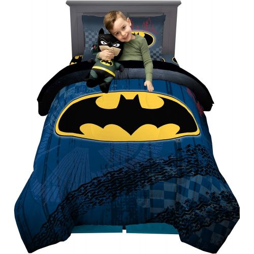  [아마존베스트]Franco Kids Bedding Super Soft Comforter with Sheets and Cuddle Pillow Bedroom Set, 5 Piece Twin Size, Batman