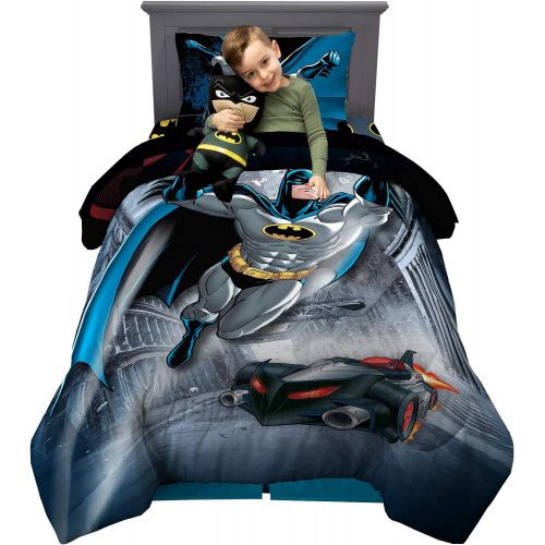  [아마존베스트]Franco Kids Bedding Super Soft Comforter with Sheets and Cuddle Pillow Bedroom Set, 5 Piece Twin Size, Batman