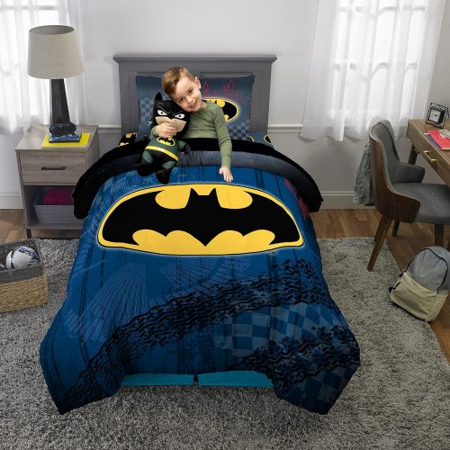  [아마존베스트]Franco Kids Bedding Super Soft Comforter with Sheets and Cuddle Pillow Bedroom Set, 5 Piece Twin Size, Batman