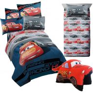 Franco Disney Cars 3~8pcs Full Size Comforter Set (Comforter, 2 Pillow Shams & 4pc Sheet Set) + Lightning McQueen Plush Pillow