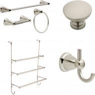 Franklin Brass Kinla 3-Piece Bath Hardware Towel Bar Accessory Set, Satin Nickel and Triple Towel Rack with Hooks and Kinla Robe Hook and Flat Top Round Knob