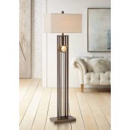 Midland Industrial Floor Lamp with Nightlight Farmhouse Oil Rubbed Bronze Burlap Rectangular Shade for Living Room Reading Bedroom Office - Franklin Iron Works