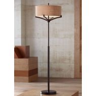 Tremont Mid Century Modern Floor Lamp Deep Bronze Tan Burlap Drum Shade for Living Room Reading Bedroom Office - Franklin Iron Works
