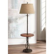 Rustic Floor Lamp with Table Wood Twisted Iron Base Linen Empire Shade for Living Room Reading Bedroom - Franklin Iron Works