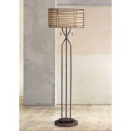 Marlowe Modern Floor Lamp Industrial Bronze Woven Iron and Burlap Double Drum Shade for Living Room Reading Bedroom - Franklin Iron Works