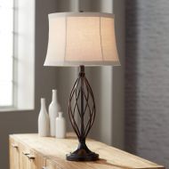 Liam Table Lamp Iron Deep Bronze Open Twist Tan Bell Drum Shade for Living Room Family Bedroom Bedside Nightstand - Franklin Iron Works