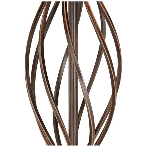  Liam Table Lamp Iron Deep Bronze Open Twist Tan Bell Drum Shade for Living Room Family Bedroom Bedside Nightstand - Franklin Iron Works