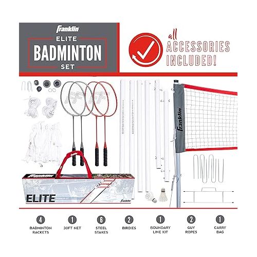  Franklin Sports Badminton Net Sets - Outdoor Backyard + Beach Badminton Net + Equipment Set - (4) Rackets + (2) Birdies + Portable Net Included - Adults + Kids Set