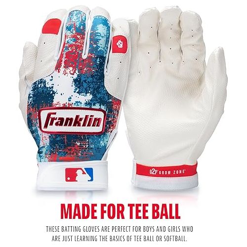  Franklin Sports MLB Youth Teeball Batting Gloves - Grow to Pro Kids Baseball + Softball Flexible Batting Gloves - Boys + Girls Expandable Batting Gloves for Teeball, Baseball + Softball