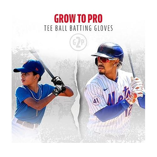  Franklin Sports MLB Youth Teeball Batting Gloves - Grow to Pro Kids Baseball + Softball Flexible Batting Gloves - Boys + Girls Expandable Batting Gloves for Teeball, Baseball + Softball