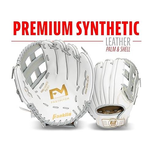  Franklin Sports Fastpitch Softball Glove - Field Master Fastpitch + Softball Mitt - Womens + Girls Righty Glove - Adult + Youth Softball Gloves - White + Grey