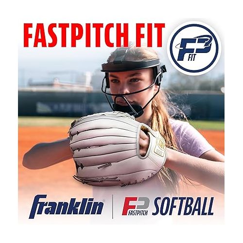  Franklin Sports Fastpitch Softball Glove - Field Master Fastpitch + Softball Mitt - Womens + Girls Righty Glove - Adult + Youth Softball Gloves - White + Grey
