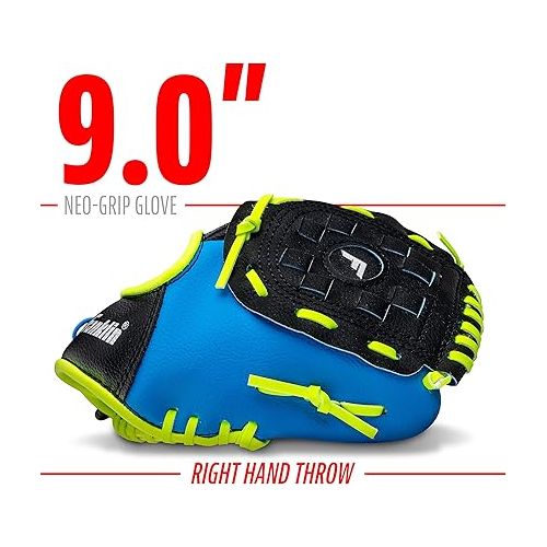  Franklin Sports Teeball Glove - Left and Right Handed Youth Fielding Glove - Neo-Grip - Synthetic Leather Baseball Glove - 9.0 Inch - Ready To Play Glove with Ball