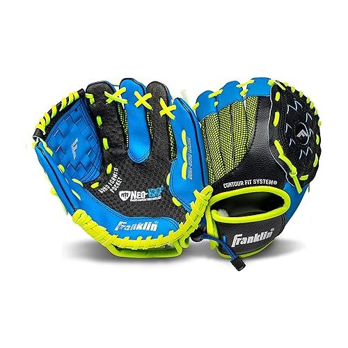  Franklin Sports Teeball Glove - Left and Right Handed Youth Fielding Glove - Neo-Grip - Synthetic Leather Baseball Glove - 9.0 Inch - Ready To Play Glove with Ball