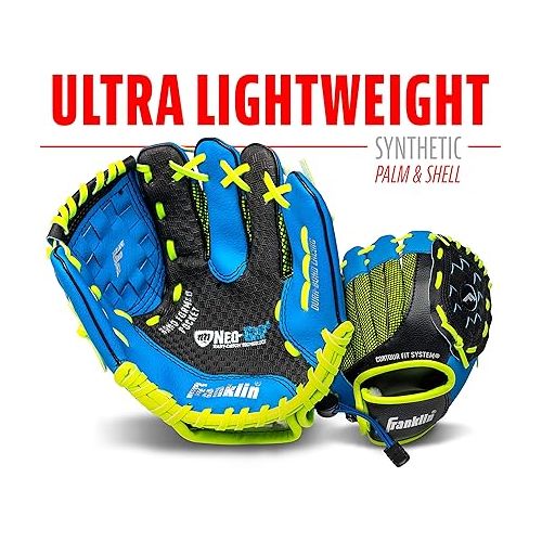  Franklin Sports Teeball Glove - Left and Right Handed Youth Fielding Glove - Neo-Grip - Synthetic Leather Baseball Glove - 9.0 Inch - Ready To Play Glove with Ball