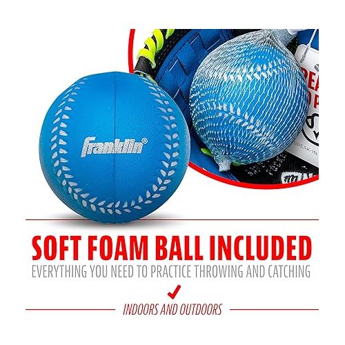  Franklin Sports Teeball Glove - Left and Right Handed Youth Fielding Glove - Neo-Grip - Synthetic Leather Baseball Glove - 9.0 Inch - Ready To Play Glove with Ball