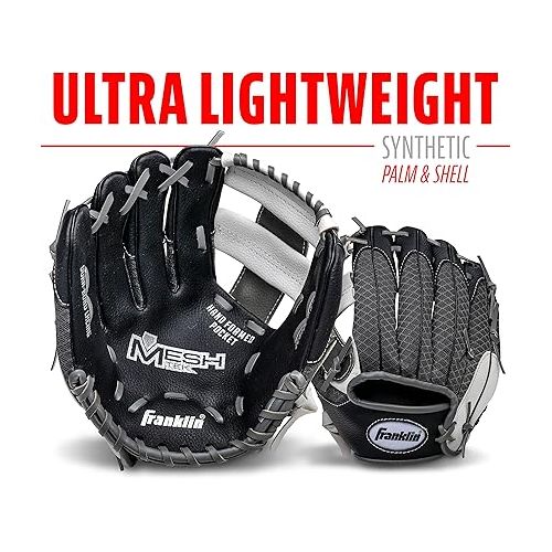  Franklin Sports Kids Baseball Glove + Ball Sets - Meshtek Youth Teeball Gloves for Kids + Toddlers - Left + Right Hand Throw Mitts + Glove Sets with Foam Balls - Boys + Girls Gloves - 9.5