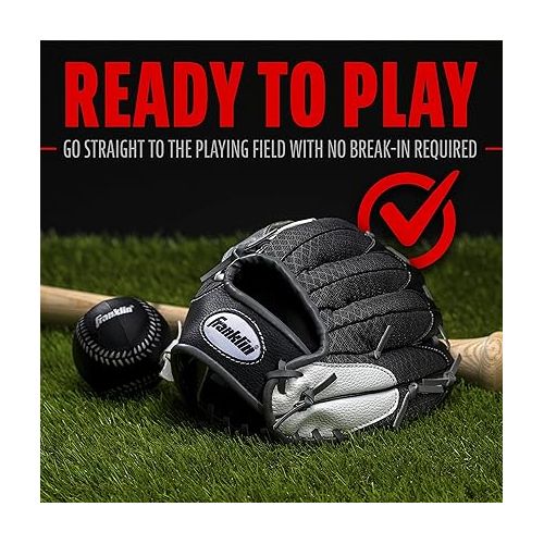  Franklin Sports Kids Baseball Glove + Ball Sets - Meshtek Youth Teeball Gloves for Kids + Toddlers - Left + Right Hand Throw Mitts + Glove Sets with Foam Balls - Boys + Girls Gloves - 9.5