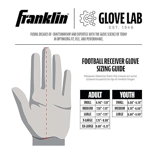  Franklin Sports Football Receiver Gloves - Adult and Youth Football Receiver Gloves - Extra-Grip Premium Football Gloves for All Ages - Hi-Tack - SFIA Approved