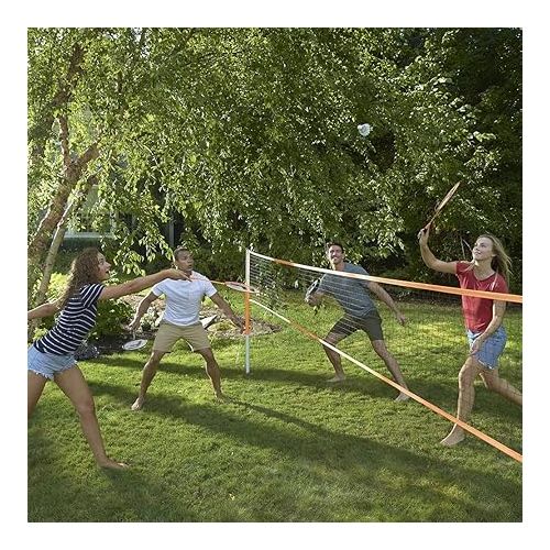  Franklin Sports Badminton Net + Rackets Set - Portable Backyard Badminton Set with (4) Rackers + (2) Birdies - Adult + Kids Set - Classic