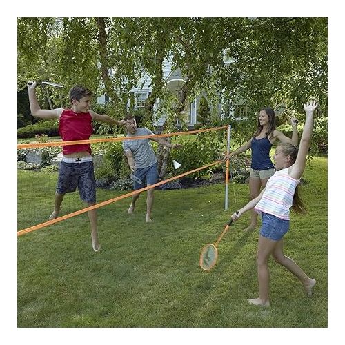  Franklin Sports Badminton Net + Rackets Set - Portable Backyard Badminton Set with (4) Rackers + (2) Birdies - Adult + Kids Set - Classic