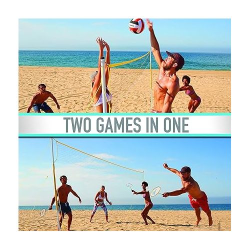  Franklin Sports Volleyball + Badminton Combo Sets - Backyard + Beach Outdoor Volleyball + Badminton Net Set - Portable Badminton + Volleyball Net with Poles - Volleyball, Rackets + Birdies Included