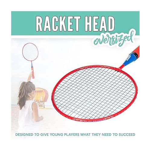  Franklin Sports Kids Jumbo Badminton Racket Set - Smashminton Kids Oversize Badminton Rackets Set - 2 Player Backyard + Beach Youth Badminton Set with Birdies + Jumbo Rackets Included