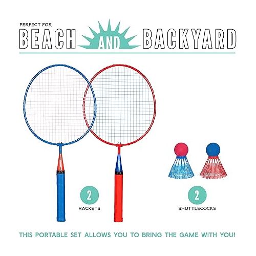  Franklin Sports Kids Jumbo Badminton Racket Set - Smashminton Kids Oversize Badminton Rackets Set - 2 Player Backyard + Beach Youth Badminton Set with Birdies + Jumbo Rackets Included