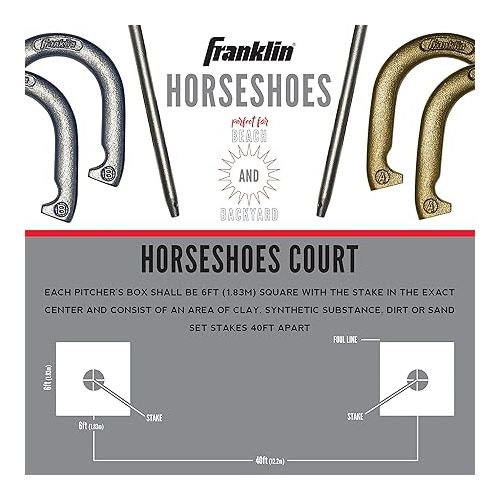  Franklin Sports Horseshoe Set - Steel Horseshoes and Stakes - Official Size and Weight - Perfect for Yard and Beach - Recreational