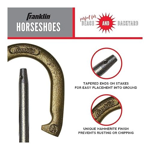  Franklin Sports Horseshoe Set - Steel Horseshoes and Stakes - Official Size and Weight - Perfect for Yard and Beach - Recreational