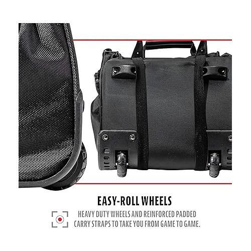  Franklin Sports Traveler Roller - Baseball and Softball - Equipment Bag - Compartment- Black - 1680D Polyester - Water Resistant- Black