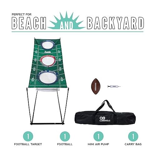  Franklin Sports QB Cornhole Set - 3 Hole Cornhole Target + Football Game Set - Football Cornhole Game for Tailgates, Parties + More - Cornhole Style Football Target Toss Passing Game