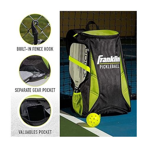  Franklin Sports Pickleball Bags - Premium Pickleball Backpack for Men + Women - Pickleball Bag for Accessories + Gear - Pickleball Sport Equipment Bag - Black