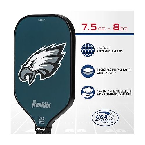  Franklin Sports NFL Pro Pickleball Paddle - 13MM Signature Series Pro Pickleball Paddle with MaxGrit Surface - Official NFL Team - USAP Approved - Premium Quality - Authentic NFL Team Logos