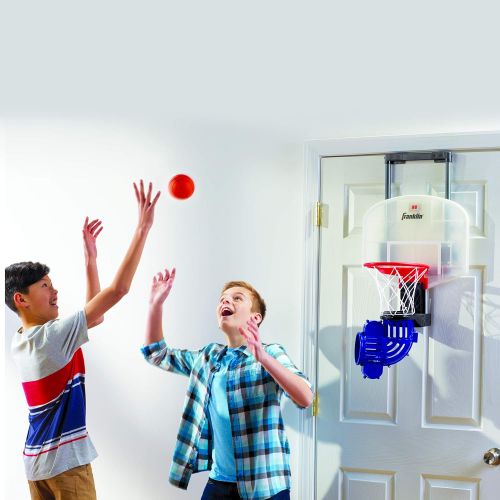  [아마존베스트]Franklin Sports Mini Basketball Hoop with Rebounder and Ball - Over The Door Basketball Hoop With Automatic Ball Rebounder - Indoor Basketball Game For Kids - Includes Foam Basketb