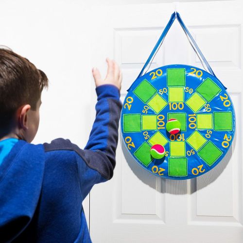  Franklin Sports Kids Dart Board - Inflatable Dart Ball Game with 3 Tennis Balls Self-Stick Darts - 20 X 20, Blue/Green