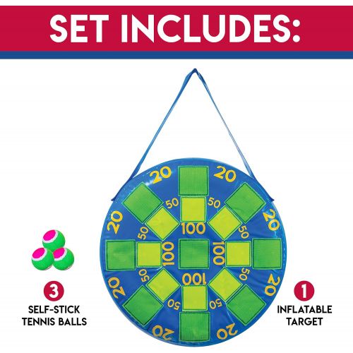  Franklin Sports Kids Dart Board - Inflatable Dart Ball Game with 3 Tennis Balls Self-Stick Darts - 20 X 20, Blue/Green