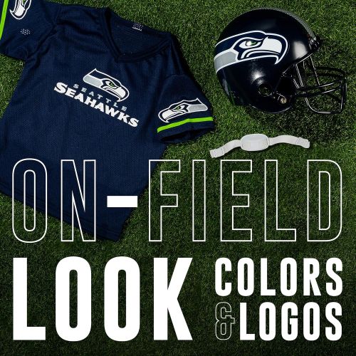  Franklin Sports NFL Seattle Seahawks Kids Football Helmet and Jersey Set - Youth Football Uniform Costume - Helmet, Jersey, Chinstrap - Youth M