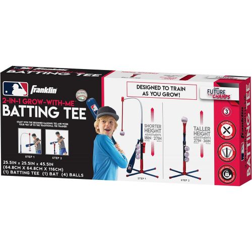  Franklin Sports Grow-with-Me Kids Baseball Batting Tee + Stand Set for Youth + Toddlers - Toy Baseball, Softball + Teeball Hitting Tee Set for Boys + Girls