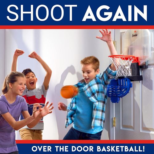  Franklin Sports Mini Basketball Hoop with Rebounder and Ball - Over The Door Basketball Hoop With Automatic Ball Rebounder - Indoor Basketball Game For Kids - Includes Foam Basketb