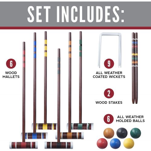  Franklin Sports Croquet Set - Intermediate Croquet Set with Mallets, Balls + Wickets - Family Outdoor + Lawn Game with Stand - Adult + Kids Set - 6 Players