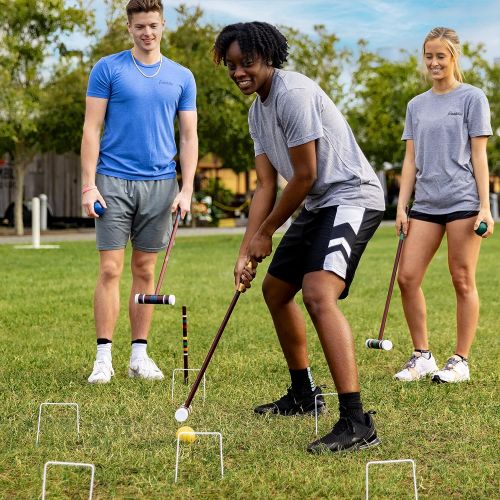  Franklin Sports Croquet Set - Intermediate Croquet Set with Mallets, Balls + Wickets - Family Outdoor + Lawn Game with Stand - Adult + Kids Set - 6 Players