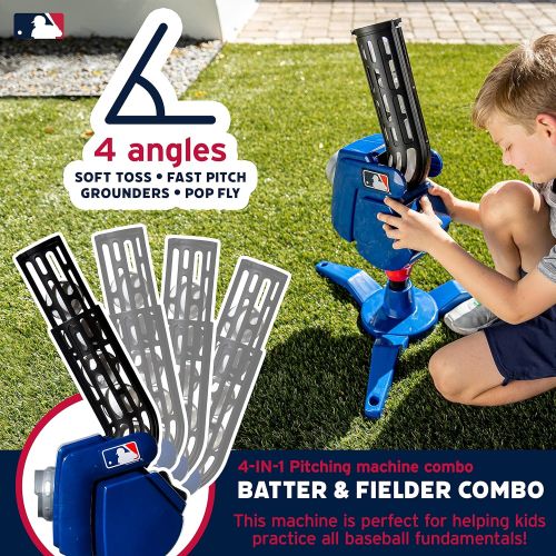  Franklin Sports Baseball Pitching Machine - Adjustable Baseball Hitting & Fielding Practice Machine For Kids - with 6 Baseballs - Great For Practice,Blue
