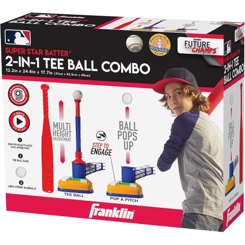  Franklin Sports Kids Teeball Tee - 2-in-1 Super Star Batter - Youth Baseball and Teeball Batting Tee + Pitching Machine - Perfect Kids + Toddlers Toy Set