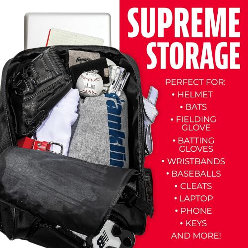  Franklin Sports MLB Traveler Plus Baseball Backpack ? Baseball Bag or Softball Backpack ? Stores Batting Glove, Helmet, Cleats and More.