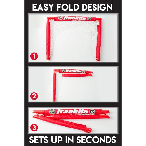  Franklin Sports Kids Folding Hockey 2 Goal Set - NHL - Street Hockey & Knee Hockey - Includes 2 Adjustable Hockey Sticks, 2 Knee Hockey Sticks, 2 Hockey Balls - 24 x 19 x 19 Inch G