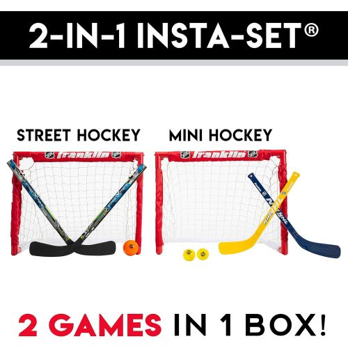  Franklin Sports Kids Folding Hockey 2 Goal Set - NHL - Street Hockey & Knee Hockey - Includes 2 Adjustable Hockey Sticks, 2 Knee Hockey Sticks, 2 Hockey Balls - 24 x 19 x 19 Inch G